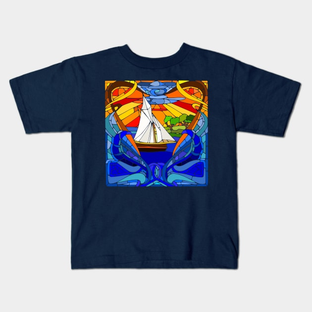 Mosaic Sailboat Art Kids T-Shirt by AlondraHanley